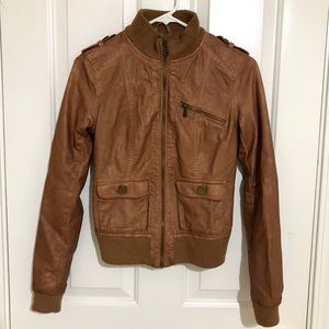 Cognac Faux Leather Jacket